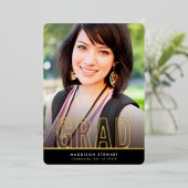 GRADフォトモダンアウトライン型オーバーレイ黒金ゴールド 箔招待状 (立ち正面)