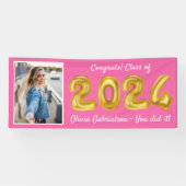 Gradフォト金ゴールドバルーン2024ピンク卒業 横断幕 (横)