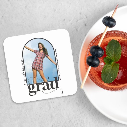 GRADブラックモダンアーチフォト卒業パーティー スクエアペーパーコースター