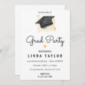 GRADブラックモダン金ゴールド卒業会 招待状 (正面/裏面)