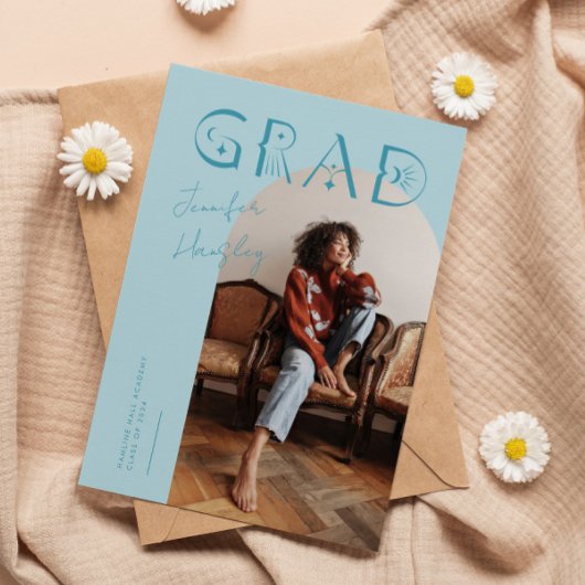 GRADブルーアーチ神秘的な卒業発表 サンキューカード