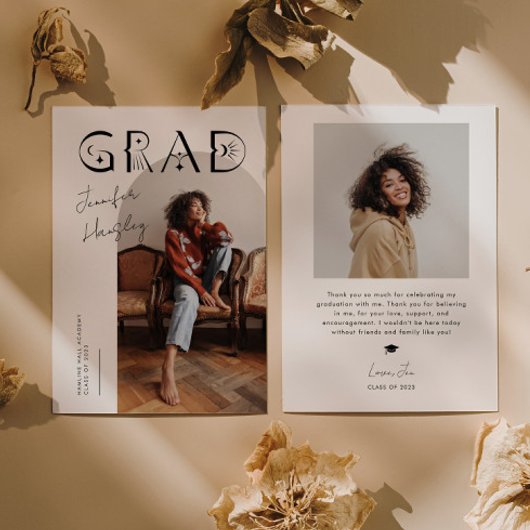 GRADホワイトアーチ神秘的な卒業発表 サンキューカード