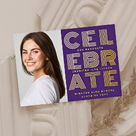 GRADモダンパーティー2枚の写真金ゴールド紫 箔招待状