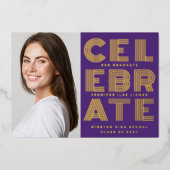 GRADモダンパーティー2枚の写真金ゴールド紫 箔招待状 (正面)