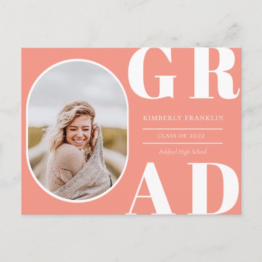 GRAD丸写真フレーム卒業招待状 ポストカード (正面)