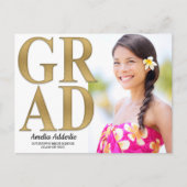 Grad写真アナウンスメント招待状ホワイト金ゴールド インビテーションポストカード (正面)