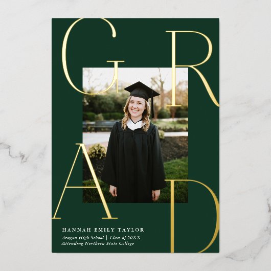GRAD写真エレガント卒業金ゴールド発表 箔招待状 (正面)
