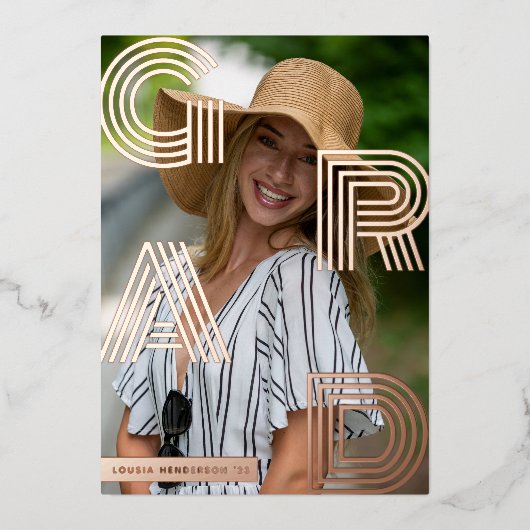 GRAD写真卒業バラゴールドフォイル招待状 箔招待状 (正面)