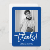 GRAD写真感謝していミニマルのシンプルSCRIPT王室の blue サンキューカード (正面/裏面)