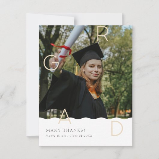 GRAD文字のフォイルと波状のエッジ サンキューカード (正面)