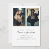 GRAD複数はっきりしたフォトブラック&ホワイト卒業 招待状 (裏面)