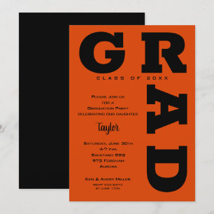 GRAD黒はっきりしたとオレンジの卒業 招待状