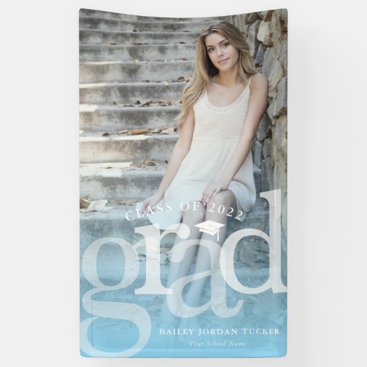 GRAD はっきりした Blueオーバーレイグラデーション写真卒業 横断幕 (縦)