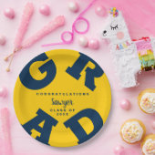 GRAD はっきりした Blue on Yellow卒業 ペーパープレート (パーティー)