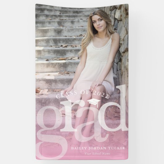 GRAD はっきりした Pinkオーバーレイグラデーション写真卒業 横断幕 (縦)