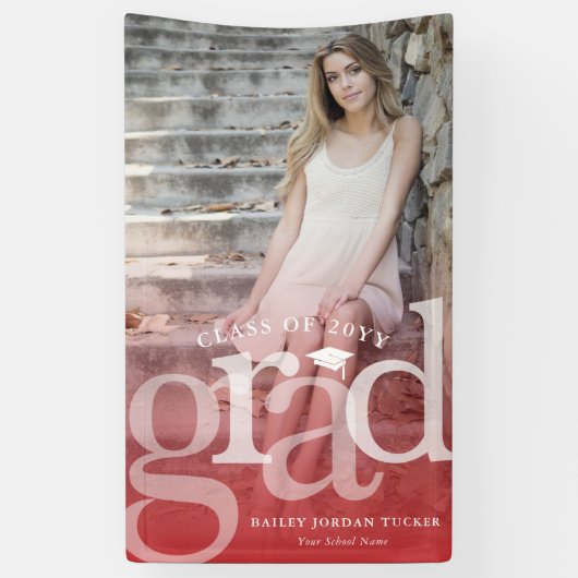 GRAD はっきりした Redオーバーレイグラデーション写真卒業 横断幕 (縦)