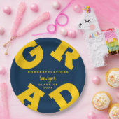 GRAD はっきりした Yellow on Blue卒業 ペーパープレート (パーティー)