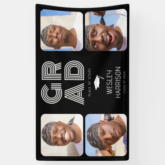 GRAD モダン4xフォトコラージュ卒業生 横断幕 (縦)