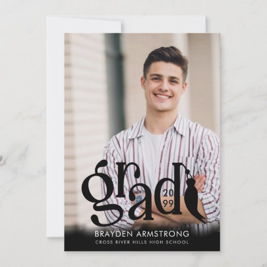 GRAD モダン Tassel 2枚の写真ブラックオーバーレイ 案内状 (正面)