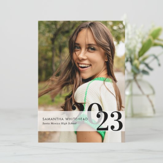 Grad モダン Year写真白番アナウンスメントカード 案内状 (スタンド正面)