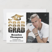 Grad モダン Year黒金ゴールドグラデーション3枚 案内状 (正面)