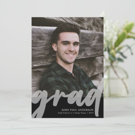 GRAD モダンScript High School 2写真卒業 案内状 (スタンド正面)