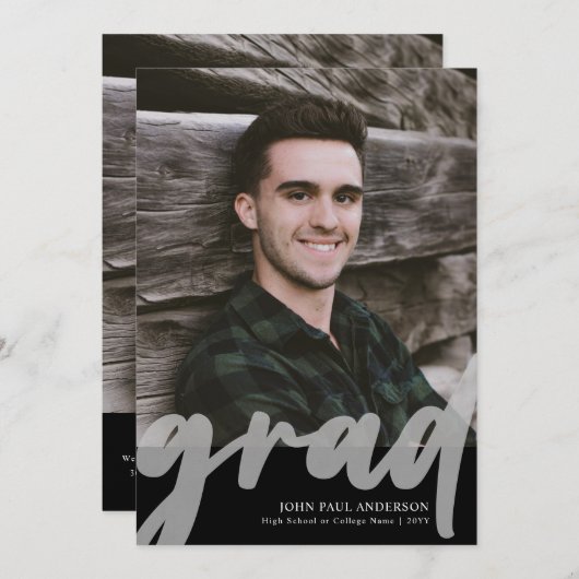 GRAD モダンScript High School 2写真卒業 案内状 (正面/裏面)