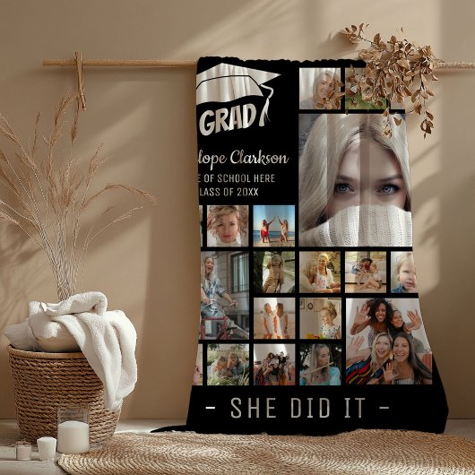 GRAD 13 xモダン写真コラージュ卒業生ギフト フリースブランケット