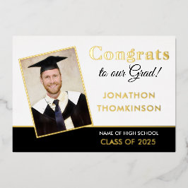 Grad 2022 Announcement Gold Foil Photo White Black 箔招待状