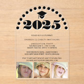 Grad 2025かわいい3フォトコラージュ白黒パーティー アクリル招待状 (正面)