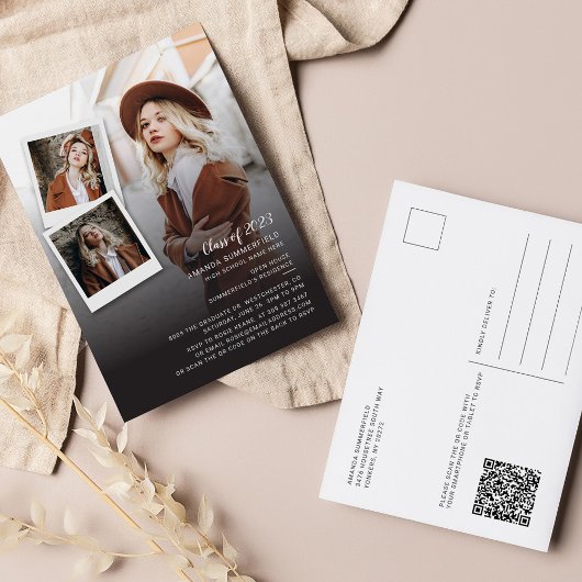 Grad 2025オープンハウスQRコード3写真卒業 インビテーションポストカード
