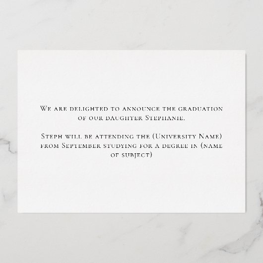 Grad 2025写真彼女はそれを金箔発表した 箔招待状 (裏面)