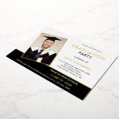 Grad 2025卒業パーティー写真ホワイトブラック金ゴールド 箔招待状 (回転した状態)