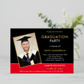 Grad 2025卒業パーティー写真レッドブラック金ゴールド 箔招待状 (立ち正面)