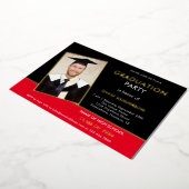 Grad 2025卒業パーティー写真レッドブラック金ゴールド 箔招待状 (回転した状態)