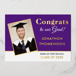 Grad 2025発表ゴールドフォイルフォトパープル 箔招待状