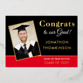 Grad 2025発表ゴールドフォイル写真レッドブラック 箔招待状 (正面)