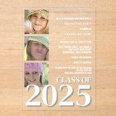Grad 2025白モダン文字3写真卒業 アクリル招待状 (正面)