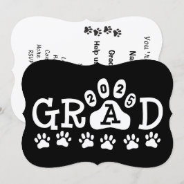 grad 2025白黒ポープリント卒業 招待状