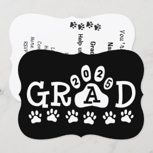 grad 2025白黒ポープリント卒業 招待状
