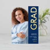 Grad 2025 Photo Navy金ゴールドフォイル実在発表 箔招待状 (立ち正面)