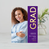 Grad 2025 Photo Purple金ゴールドホイル実在発表 箔招待状 (立ち正面)