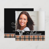 Grad Announcement Plaid Pattern写真モダン 招待状 (正面/裏面)