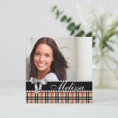 Grad Announcement Plaid Pattern写真モダン 招待状 (スタンド正面)