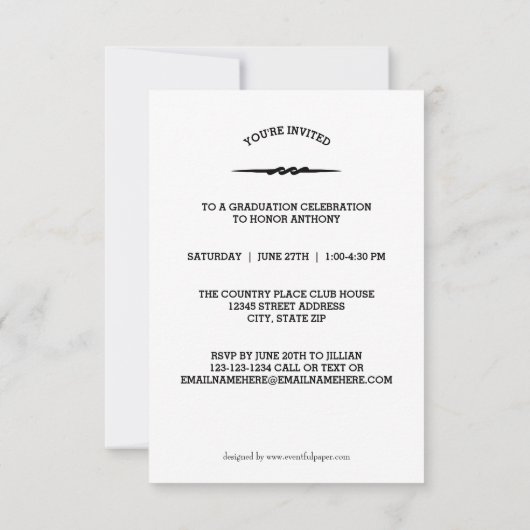 Grad Black/White - 3x5卒業発表 招待状 (裏面)
