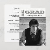 Grad Black/White - 3x5卒業発表 招待状 (正面/裏面)