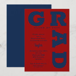 GRAD Blue on Dark Red卒業 招待状