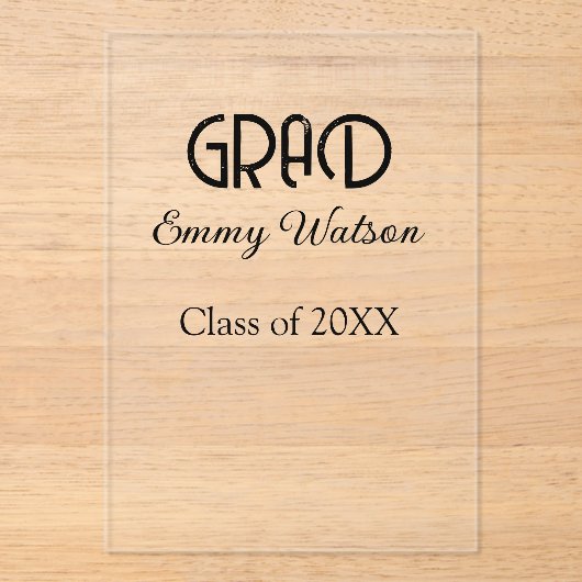 Grad bold letter graduation name class of 20XX sim アクリル招待状 (正面)