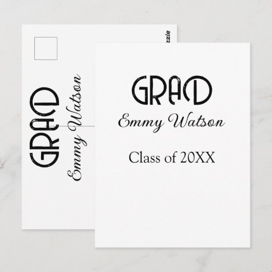 Grad bold letter graduation name class of 20XX sim ポストカード (正面/裏面)