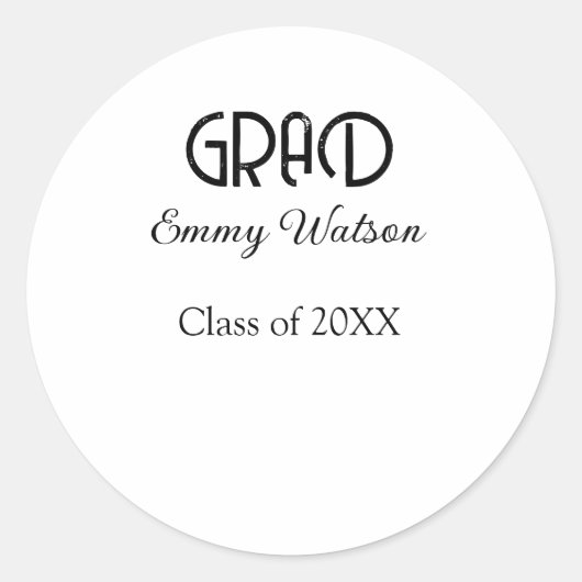 Grad bold letter graduation name class of 20XX sim ラウンドシール (正面)